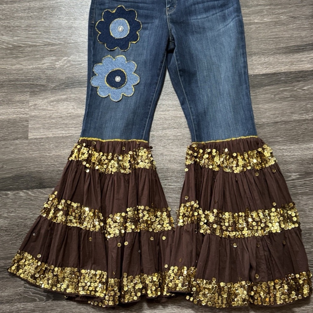 Lauren Conrad Jeans Women's Denim Hippie Boho Flare Bottoms Festival Upcycle 12